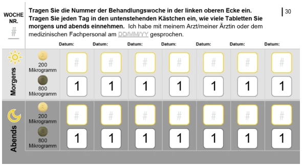Das Bild zeigt einen Einnahmeplan, der vom Patienten ausgefüllt werden kann.