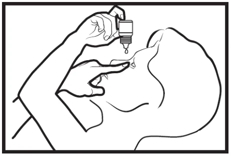 A black and white drawing of a person applying a dropper

Description automatically generated