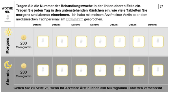 Das Bild zeigt einen Einnahmeplan, der vom Patienten ausgefüllt werden kann.