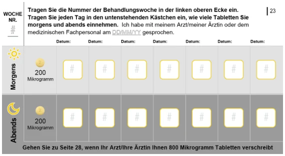 Das Bild zeigt einen Einnahmeplan, der vom Patienten ausgefüllt werden kann.