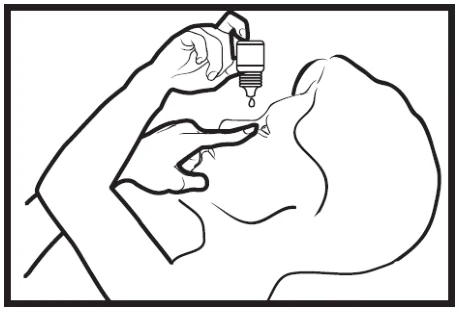 A black and white drawing of a person applying a dropper

Description automatically generated