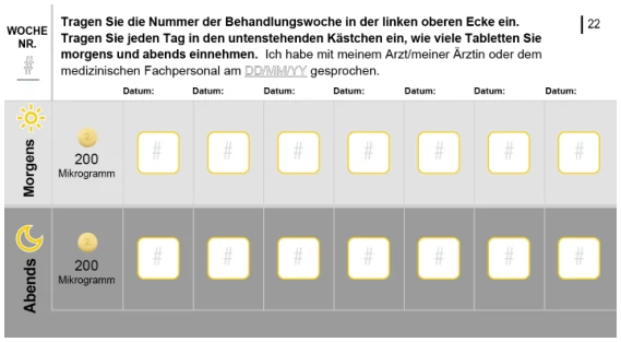 Das Bild zeigt einen Einnahmeplan, der vom Patienten ausgefüllt werden kann.