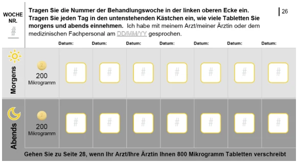 Das Bild zeigt einen Einnahmeplan, der vom Patienten ausgefüllt werden kann.