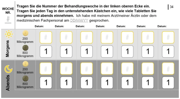 Das Bild zeigt einen Einnahmeplan, der vom Patienten ausgefüllt werden kann.