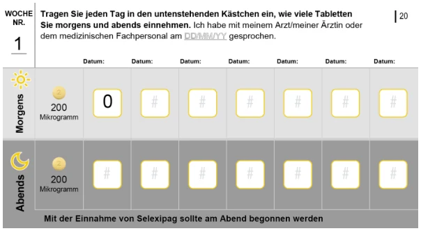 Das Bild zeigt einen Einnahmeplan, der vom Patienten ausgefüllt werden kann.