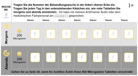 Das Bild zeigt einen Einnahmeplan, der vom Patienten ausgefüllt werden kann.