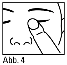 Abb 4: Finger für 2 Minuten auf den inneren Augenwinklen drücken. 