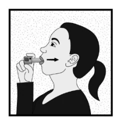 A cartoon of a person using an inhaler

Description automatically generated 