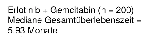 Erlotinib + Gemcitabin (n = 200) Mediane Gesamtüberlebenszeit = 5,93 Monate